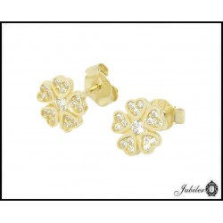 Gold earrings - flowers decorated zircons (27844)