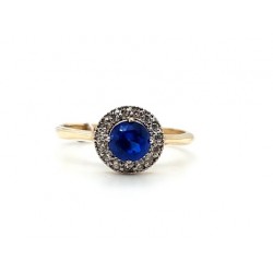 Złoty pierścionek cyrkonia niebieska 585 14K r.10